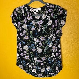 Chaus Black and Purple Floral Blouse, Great Condition, Small, Like NWOT